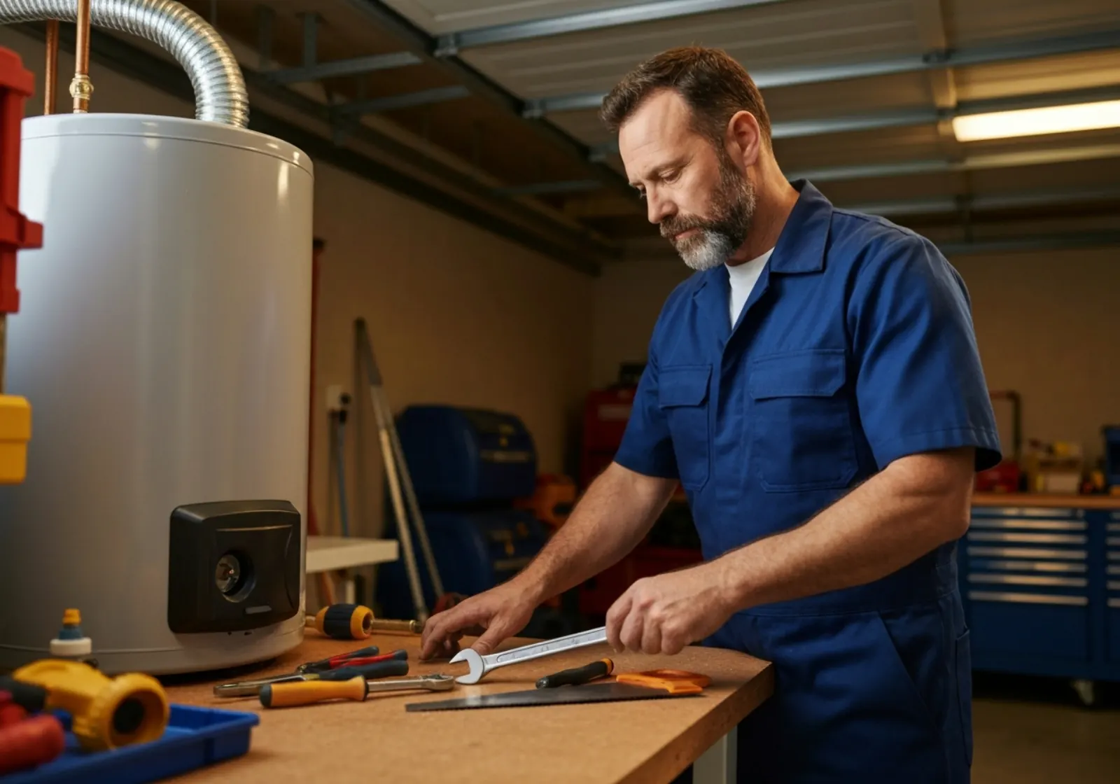 Professional plumber working on pipe repair