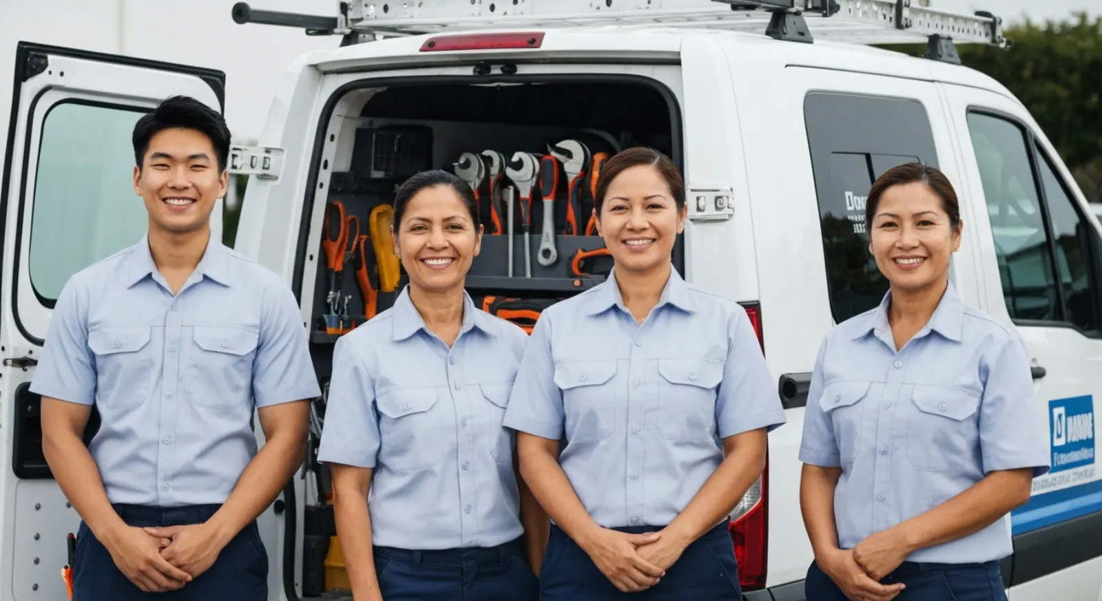 Team of HVAC and plumbing professionals at work